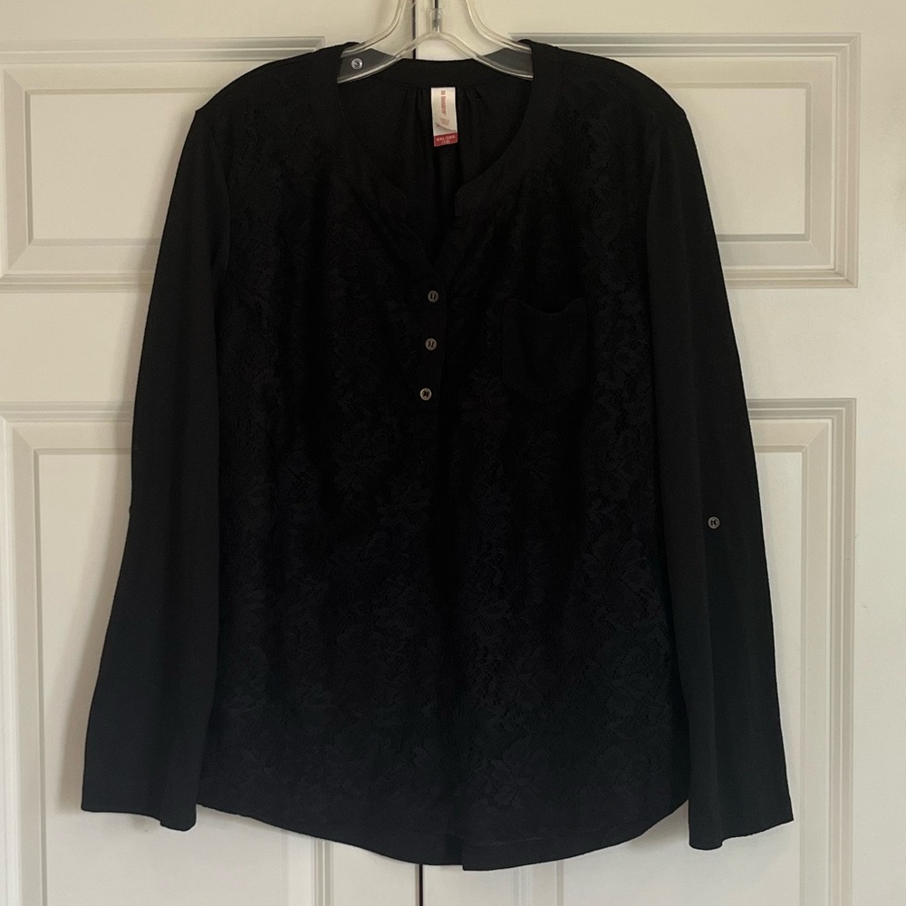 No Boundaries Henley Black Long Sleeve Blouse, Size XXL